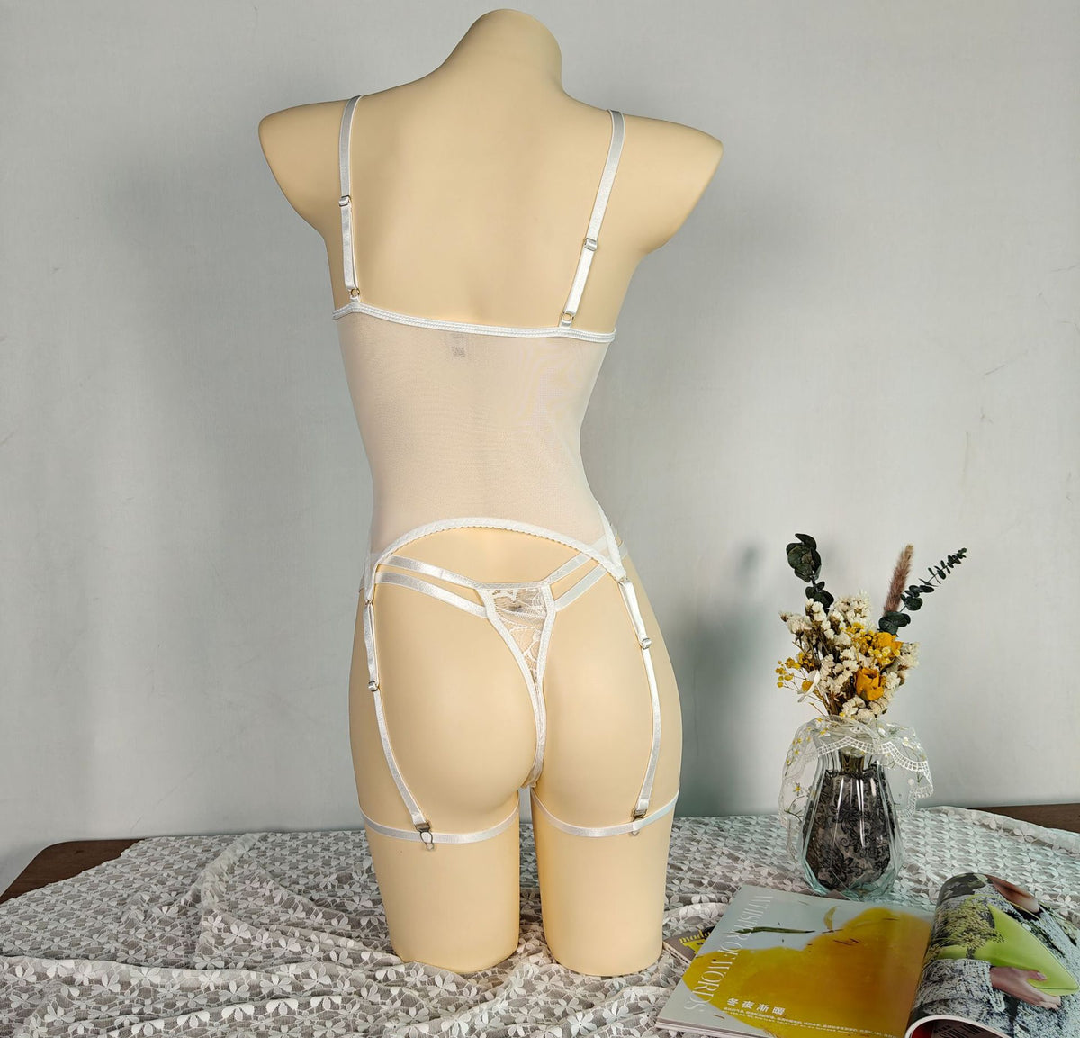 European and American sexy lingerie suit gauze charm flirt uniform embroidery perspective temptation thong suit
