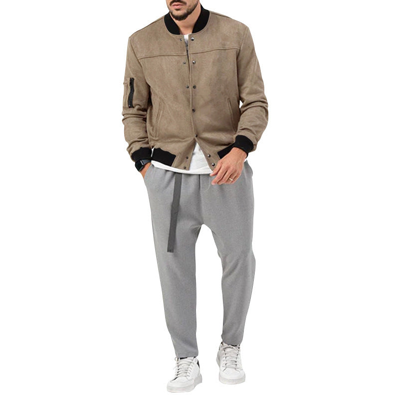 2025 Amazon Autumn and Winter Suede Stand Collar Men's Button Cardigan Jacket Cross-Border Casual Trendy American Jacket Men