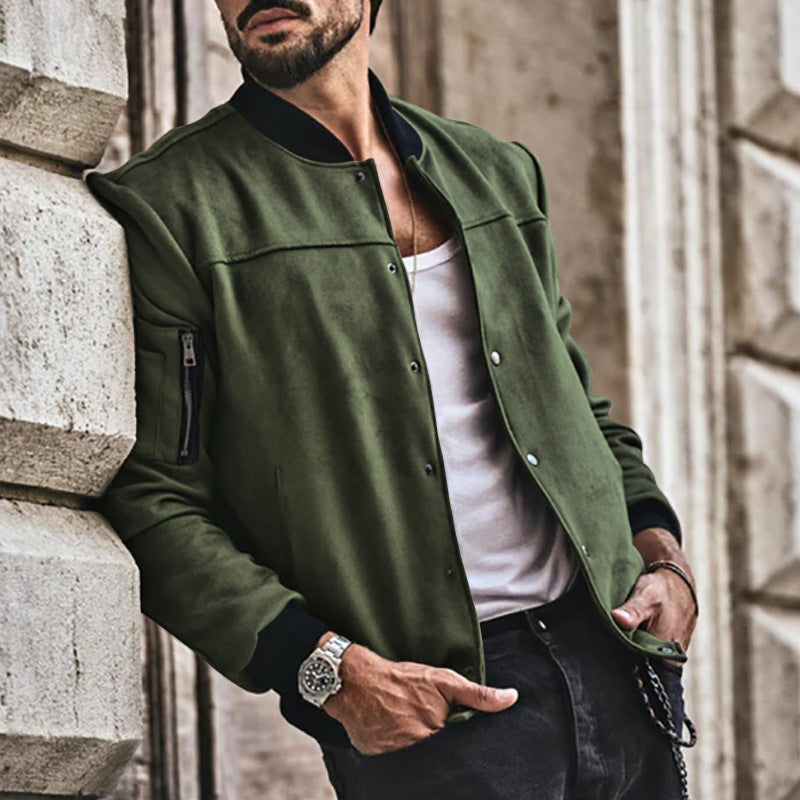 2025 Amazon Autumn and Winter Suede Stand Collar Men's Button Cardigan Jacket Cross-Border Casual Trendy American Jacket Men