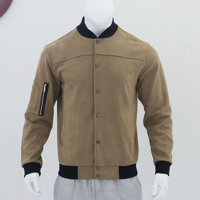 2025 Amazon Autumn and Winter Suede Stand Collar Men's Button Cardigan Jacket Cross-Border Casual Trendy American Jacket Men