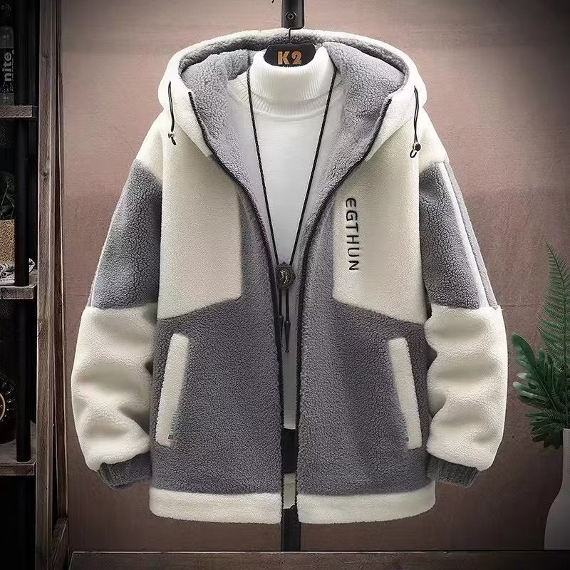 2025 New Lambskin Jacket Men's Winter Loose Trendy Teenagers Junior High School Students Thickened Casual Men
