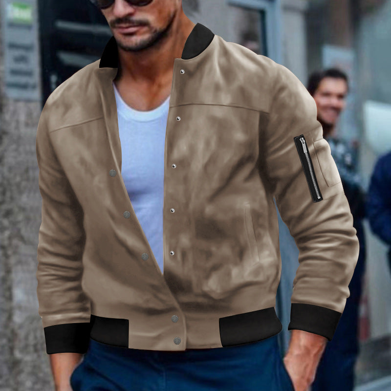 2025 Cross-Border Men's Jacket Autumn and Winter Suede Jacket European and American Stand Collar Single Breasted Cardigan Jacket Casual Jacket for Men