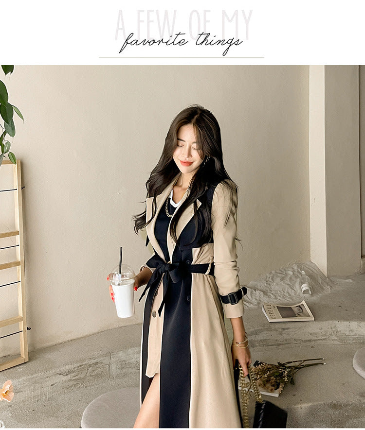 British Style Windbreaker Jacket Cross-Border Women's Clothing 2025 New Korean Style Elegant Suit Collar Color Matching Lace-Up Fashion Windbreaker
