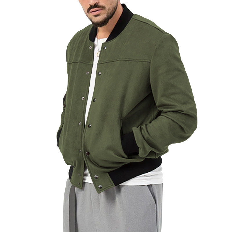 2025 Amazon Autumn and Winter Suede Stand Collar Men's Button Cardigan Jacket Cross-Border Casual Trendy American Jacket Men