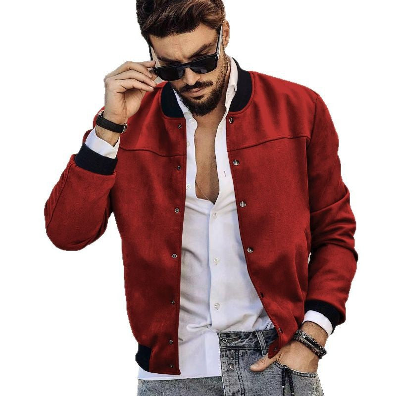 2025 Amazon Autumn and Winter Suede Stand Collar Men's Button Cardigan Jacket Cross-Border Casual Trendy American Jacket Men