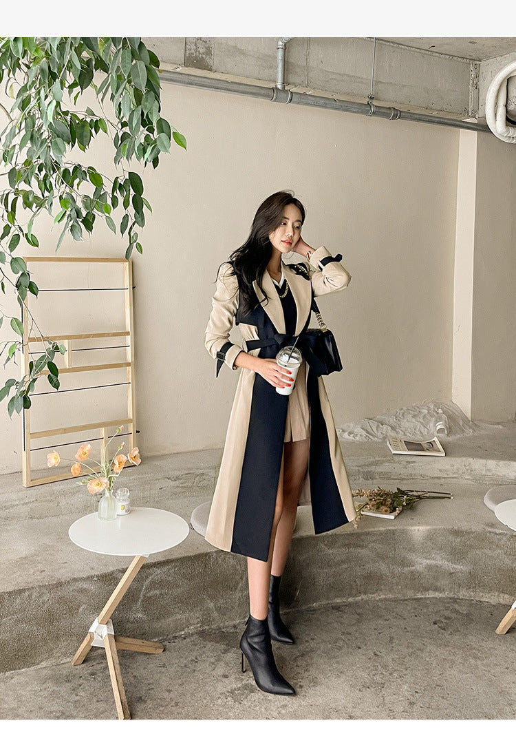 British Style Windbreaker Jacket Cross-Border Women's Clothing 2025 New Korean Style Elegant Suit Collar Color Matching Lace-Up Fashion Windbreaker
