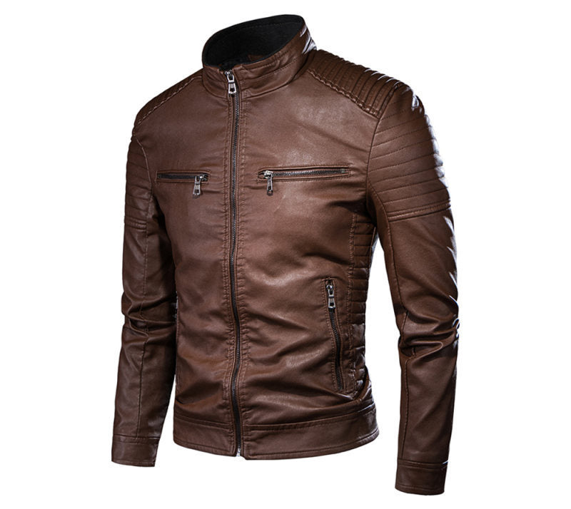 2025 Foreign Trade Amazon Autumn and Winter Men's Hot Selling Leather Jacket Jacket Stand Collar Young and Middle-Aged Stand Collar Leather Jacket Jacket for Men