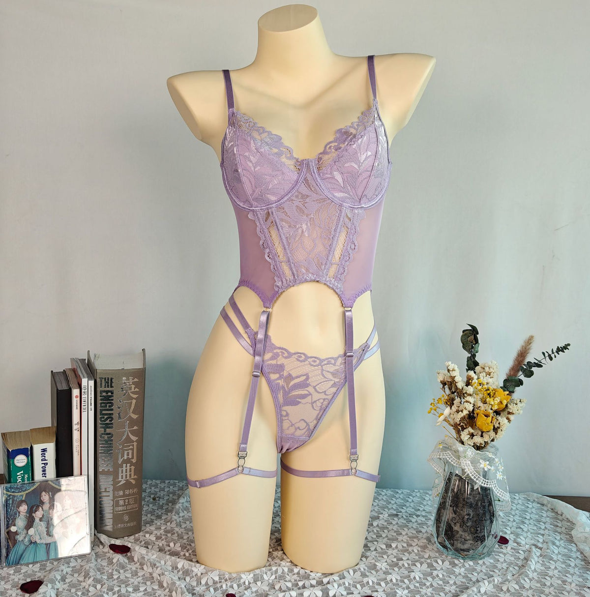 European and American sexy lingerie suit gauze charm flirt uniform embroidery perspective temptation thong suit