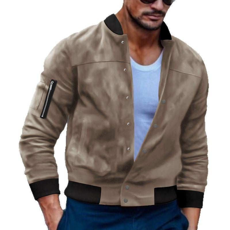2025 Cross-Border Men's Jacket Autumn and Winter Suede Jacket European and American Stand Collar Single Breasted Cardigan Jacket Casual Jacket for Men