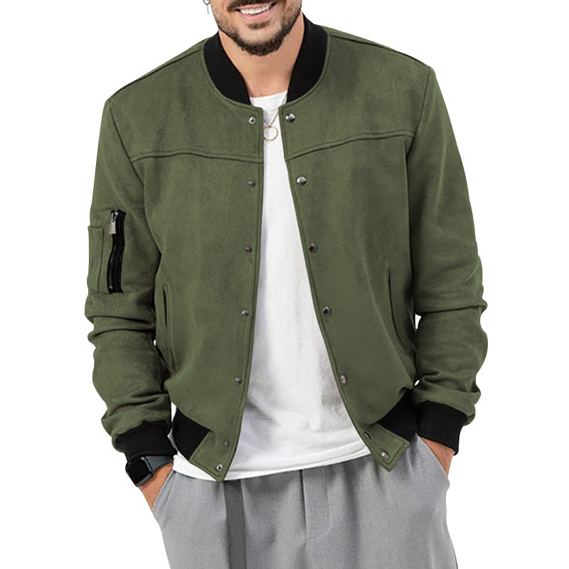 2025 Amazon Autumn and Winter Suede Stand Collar Men's Button Cardigan Jacket Cross-Border Casual Trendy American Jacket Men