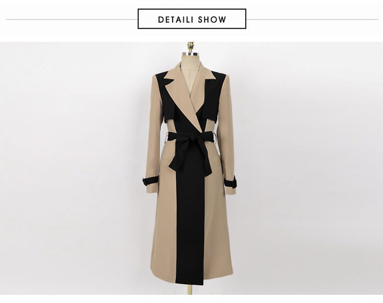 British Style Windbreaker Jacket Cross-Border Women's Clothing 2025 New Korean Style Elegant Suit Collar Color Matching Lace-Up Fashion Windbreaker
