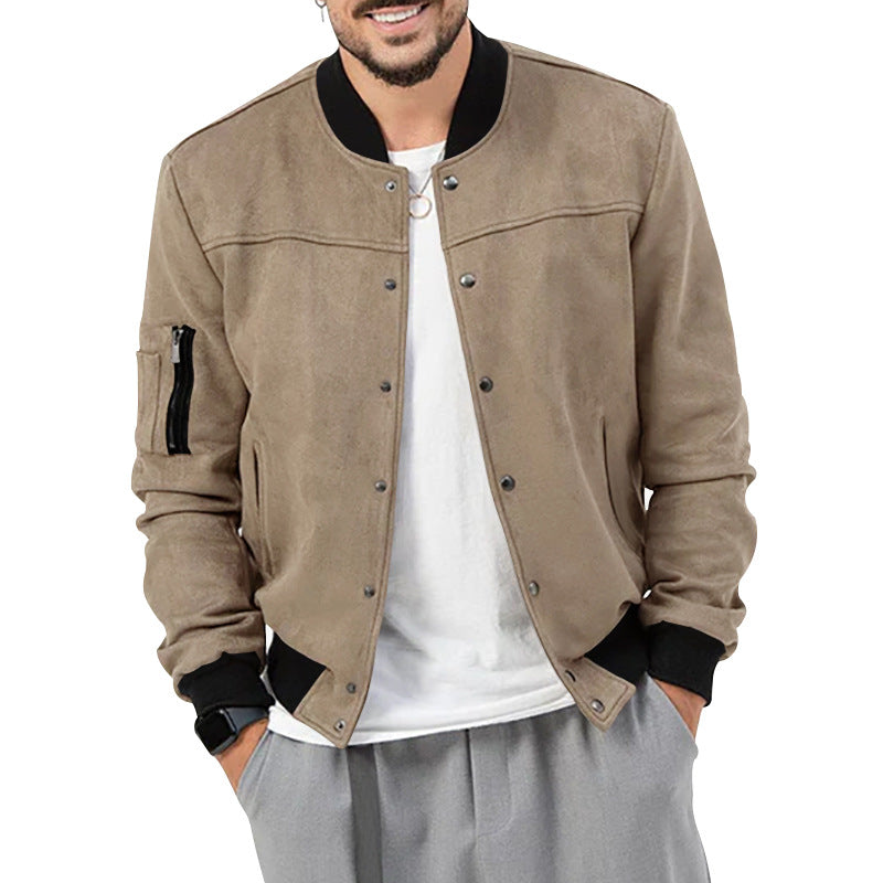2025 Amazon Autumn and Winter Suede Stand Collar Men's Button Cardigan Jacket Cross-Border Casual Trendy American Jacket Men