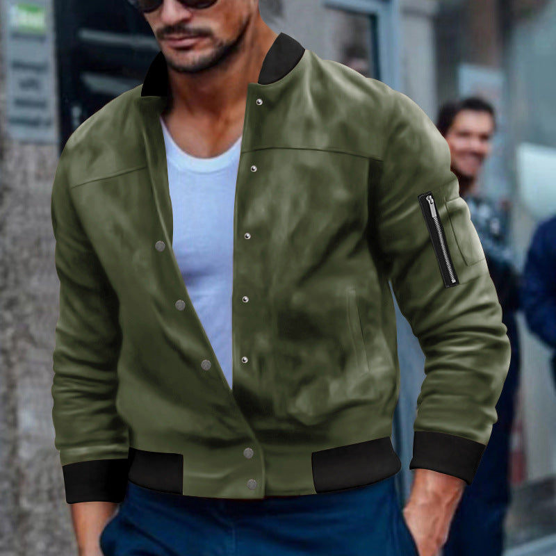 2025 Cross-Border Men's Jacket Autumn and Winter Suede Jacket European and American Stand Collar Single Breasted Cardigan Jacket Casual Jacket for Men