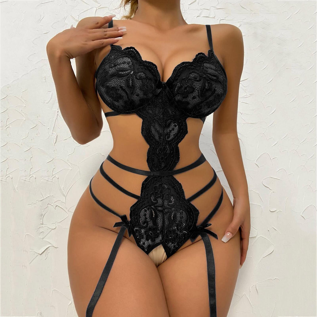 European and American Foreign Trade Lace Transparent Sexy Lingerie Summer Sexy Stitching Pajamas Sexy Bundled Base Jumpsuit