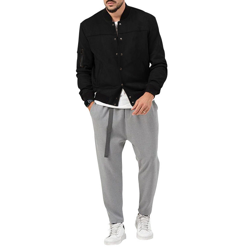 2025 Amazon Autumn and Winter Suede Stand Collar Men's Button Cardigan Jacket Cross-Border Casual Trendy American Jacket Men