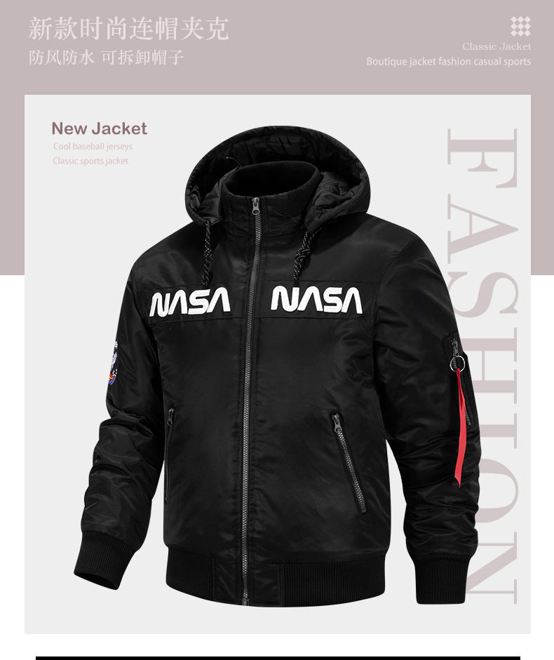 2022 New NASA Winter Casual Sports Men's Jacket Trendy Hooded Cotton Clothes European and American Flying Suit Jacket for Men