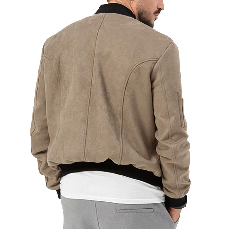 2025 Amazon Autumn and Winter Suede Stand Collar Men's Button Cardigan Jacket Cross-Border Casual Trendy American Jacket Men