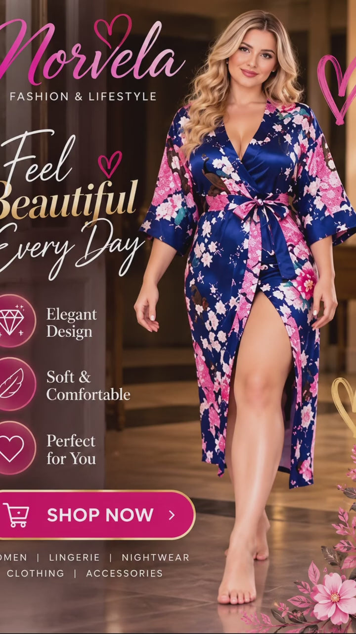 Norvela Floral Satin Kimono Robe